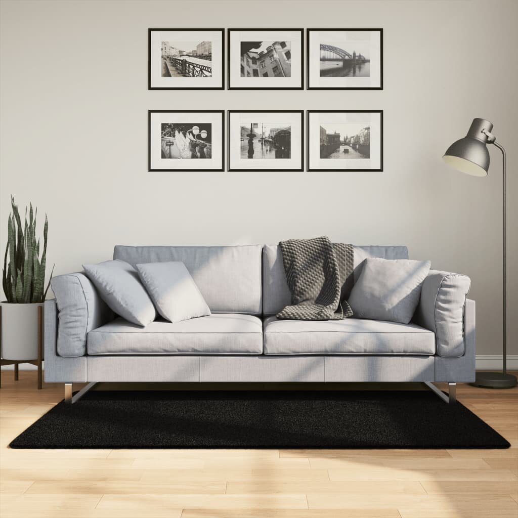 vidaXL Килим HUARTE с къс косъм мек и миещ се черен 80x150 см