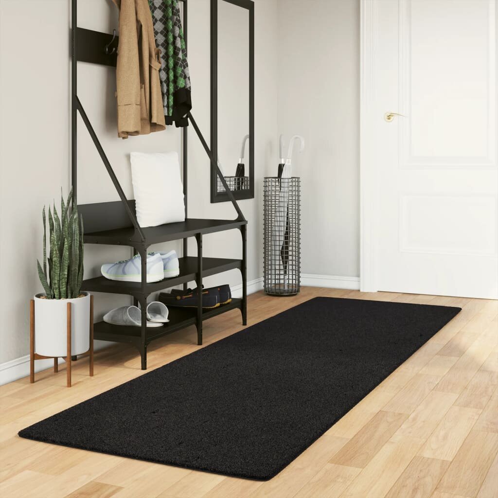 vidaXL Килим HUARTE с къс косъм мек и миещ се черен 80x250 см