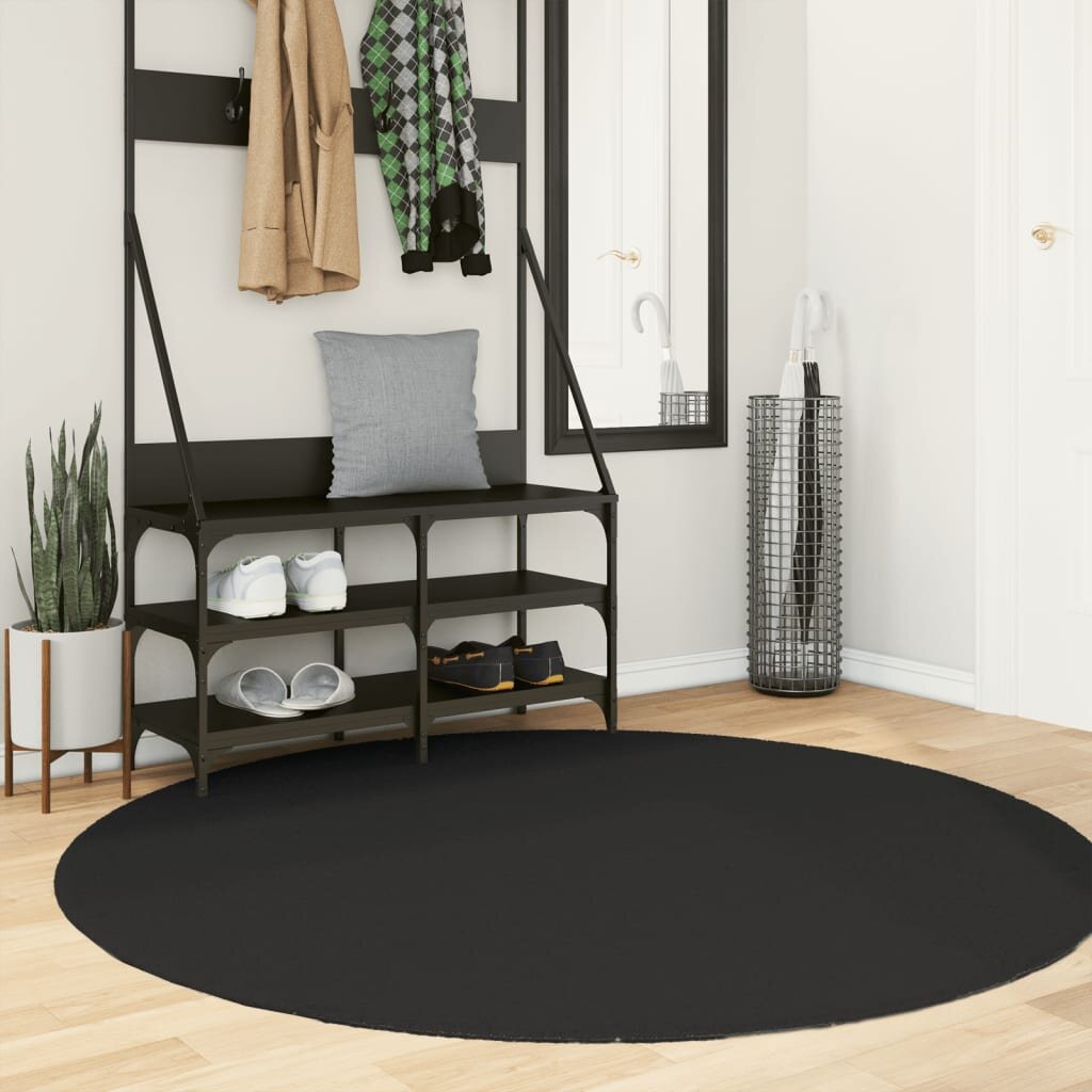 vidaXL Килим HUARTE с къс косъм мек и миещ се черен Ø 160 см