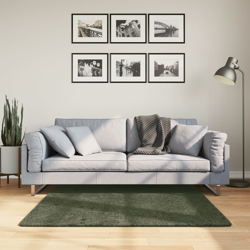 vidaXL Килим HUARTE с къс косъм мек и миещ се горско зелен 120x120см