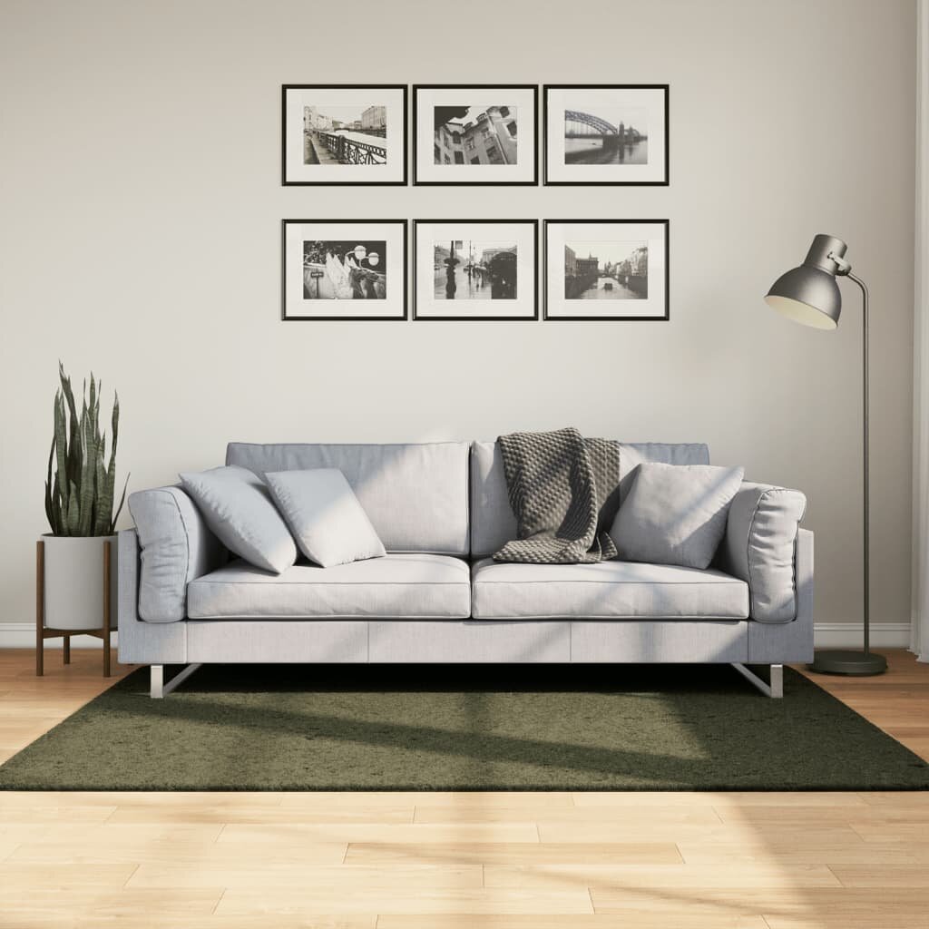 vidaXL Килим HUARTE с къс косъм мек и миещ се горско зелен 120x170см