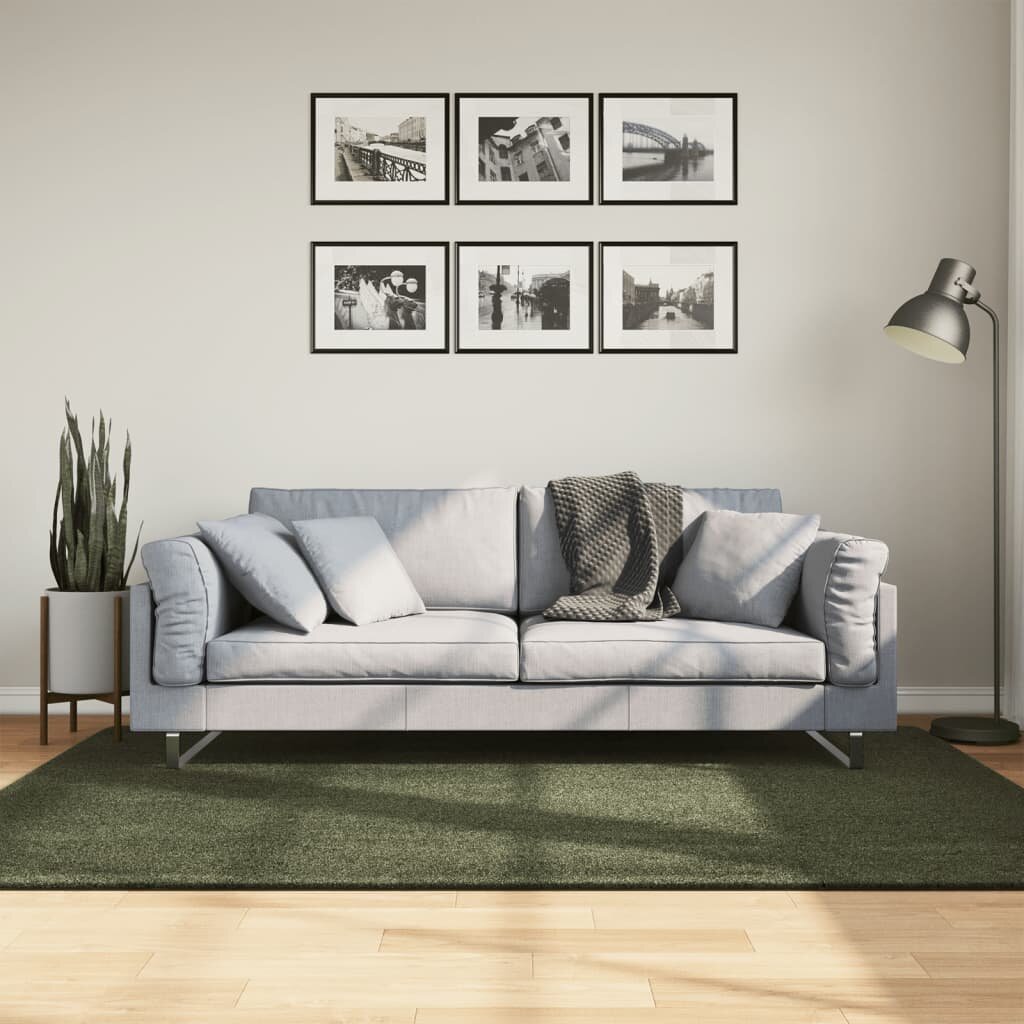 vidaXL Килим HUARTE с къс косъм мек и миещ се горско зелен 140x200см