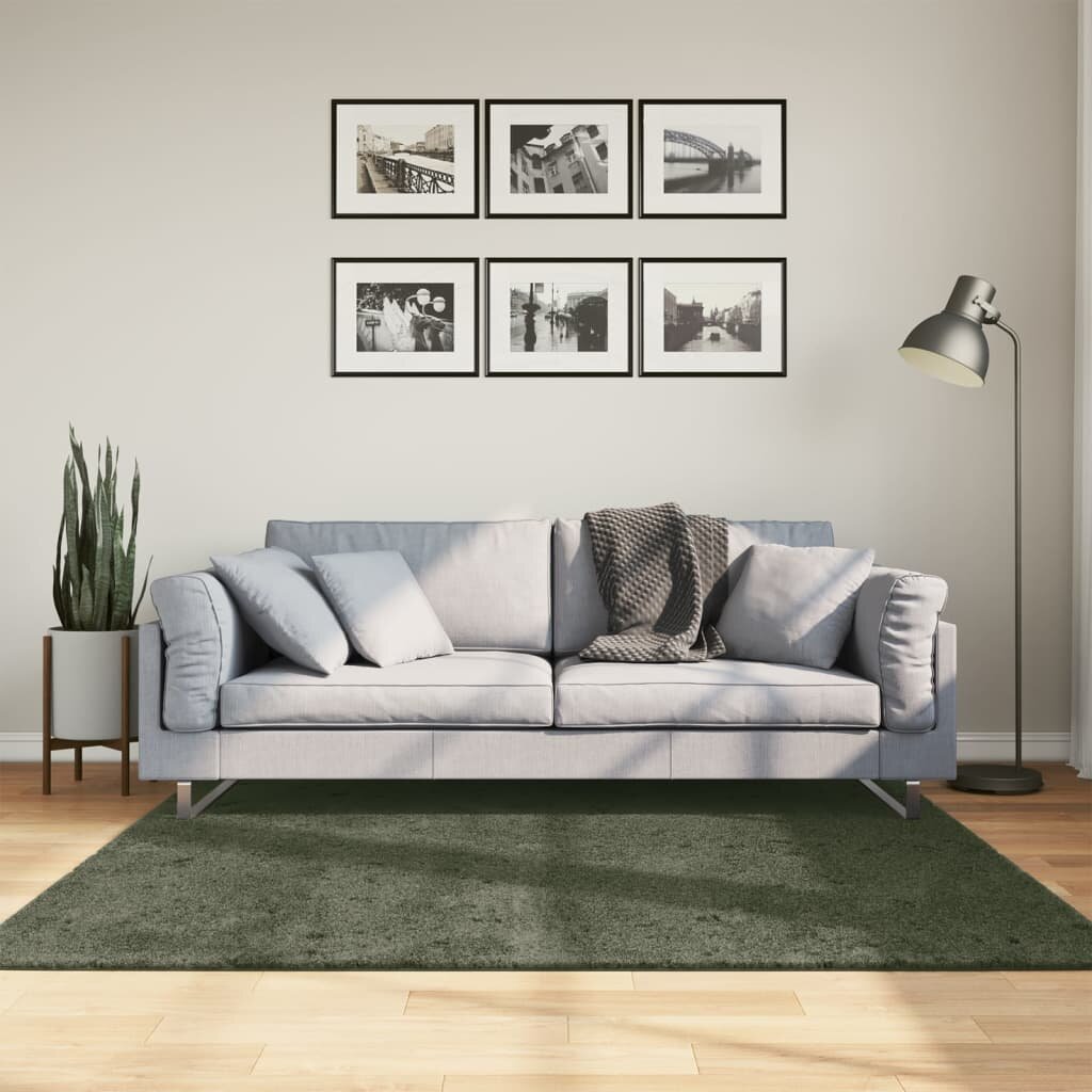 vidaXL Килим HUARTE с къс косъм мек и миещ се горско зелен 160x160см