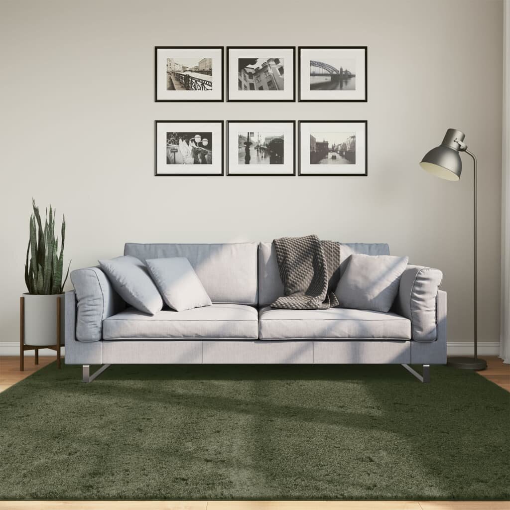 vidaXL Килим HUARTE с къс косъм мек и миещ се горско зелен 200x200см