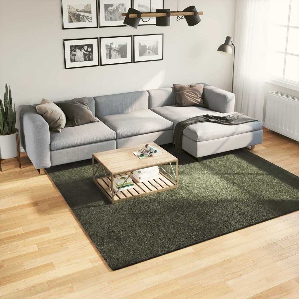 vidaXL Килим HUARTE с къс косъм мек и миещ се горско зелен 240x240см