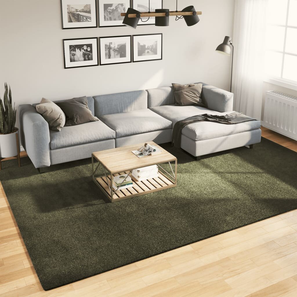 vidaXL Килим HUARTE с къс косъм мек и миещ се горско зелен 240x340см