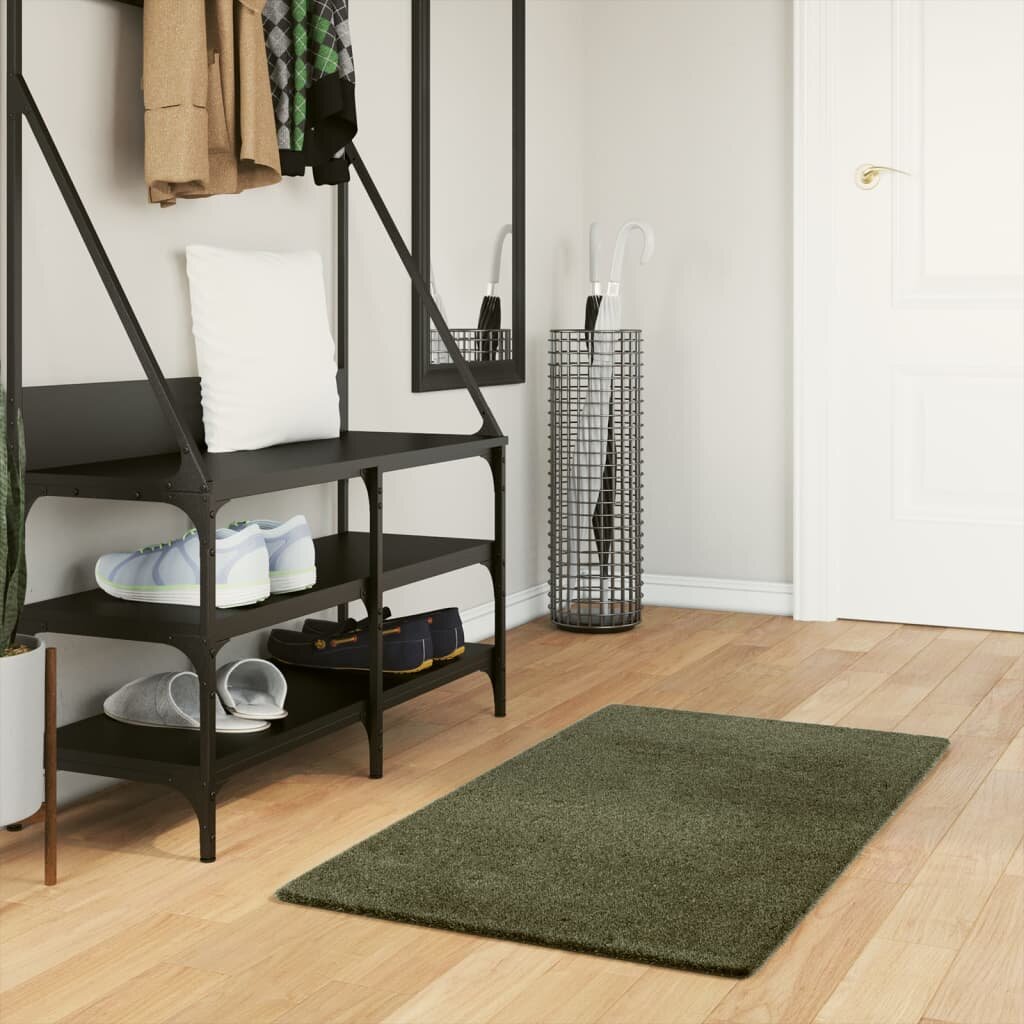 vidaXL Килим HUARTE с къс косъм мек и миещ се горско зелен 60x110 см