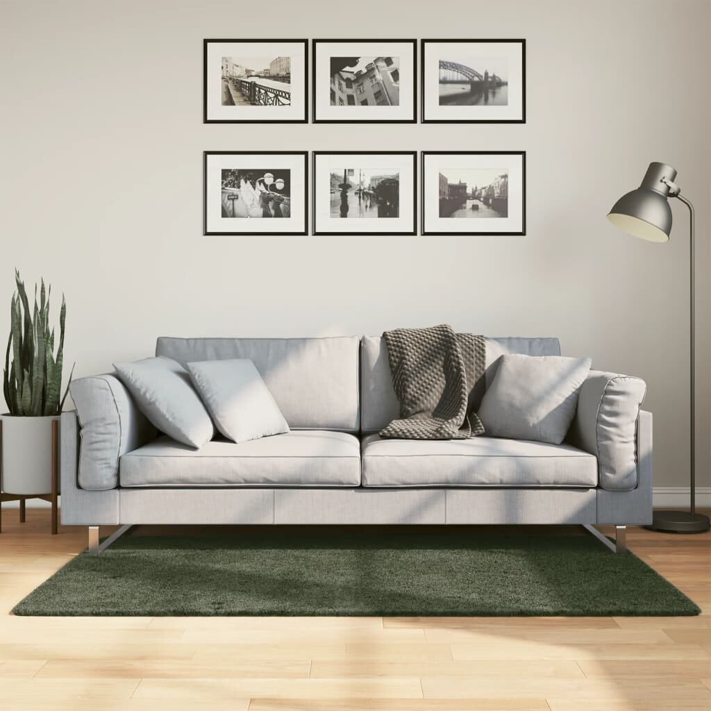 vidaXL Килим HUARTE с къс косъм мек и миещ се горско зелен 80x150 см