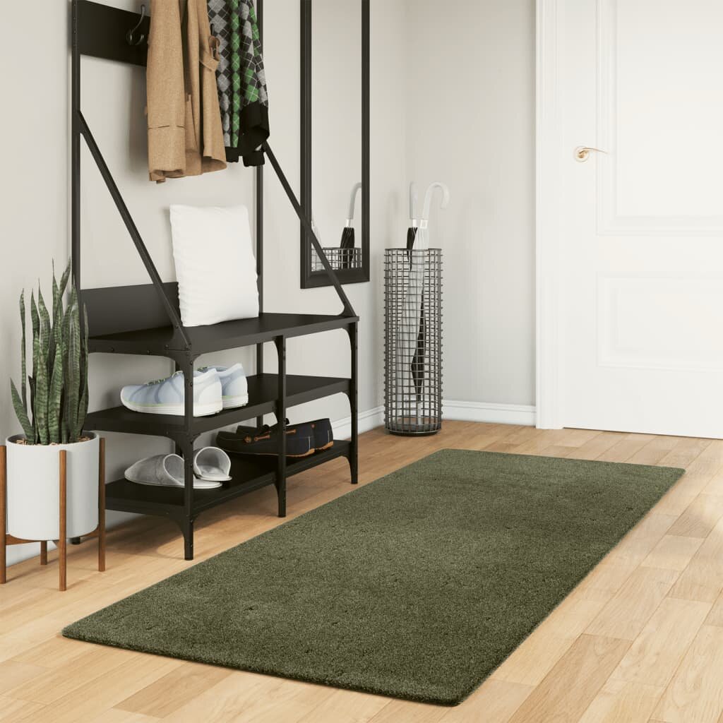 vidaXL Килим HUARTE с къс косъм мек и миещ се горско зелен 80x200 см