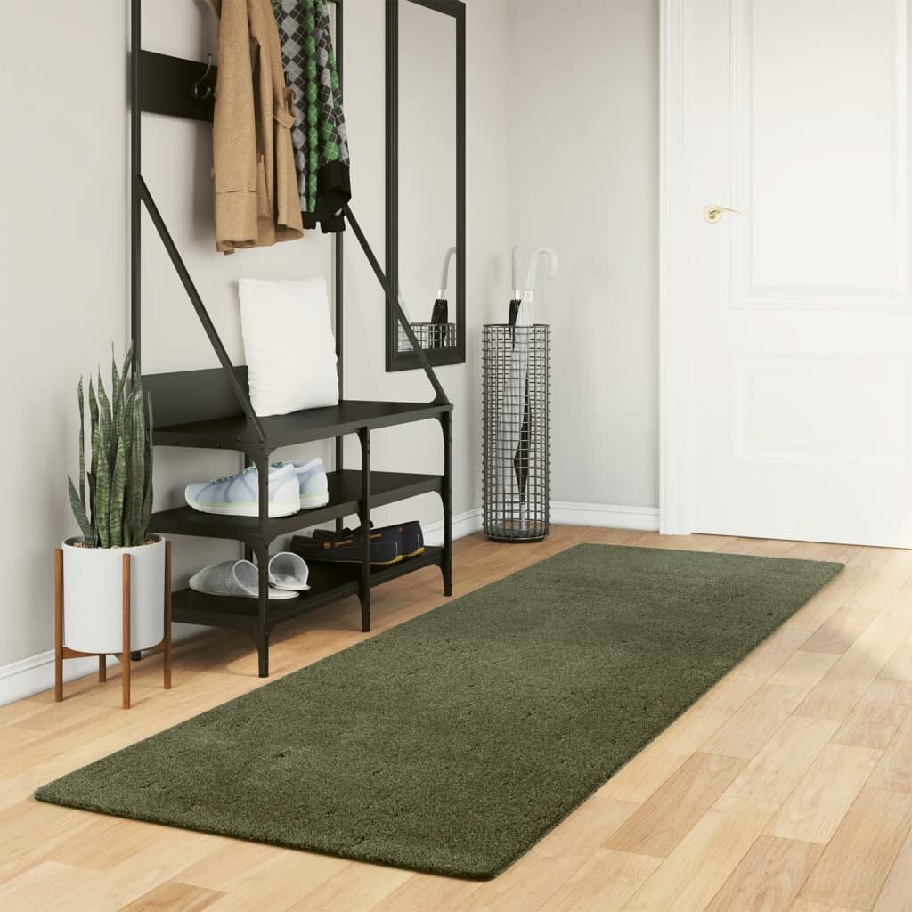 vidaXL Килим HUARTE с къс косъм мек и миещ се горско зелен 80x250 см