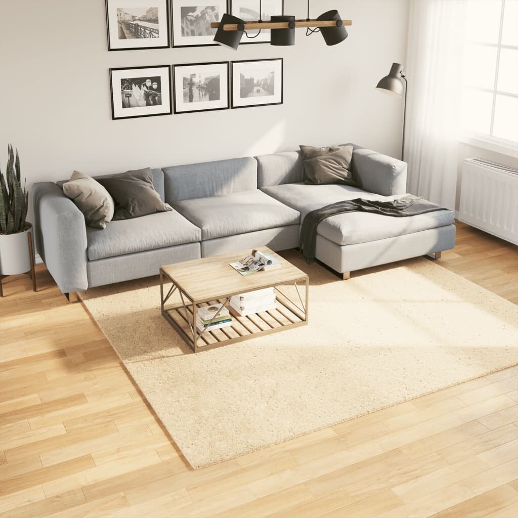vidaXL Килим HUARTE с къс косъм мек и миещ се кремав 240x240 см