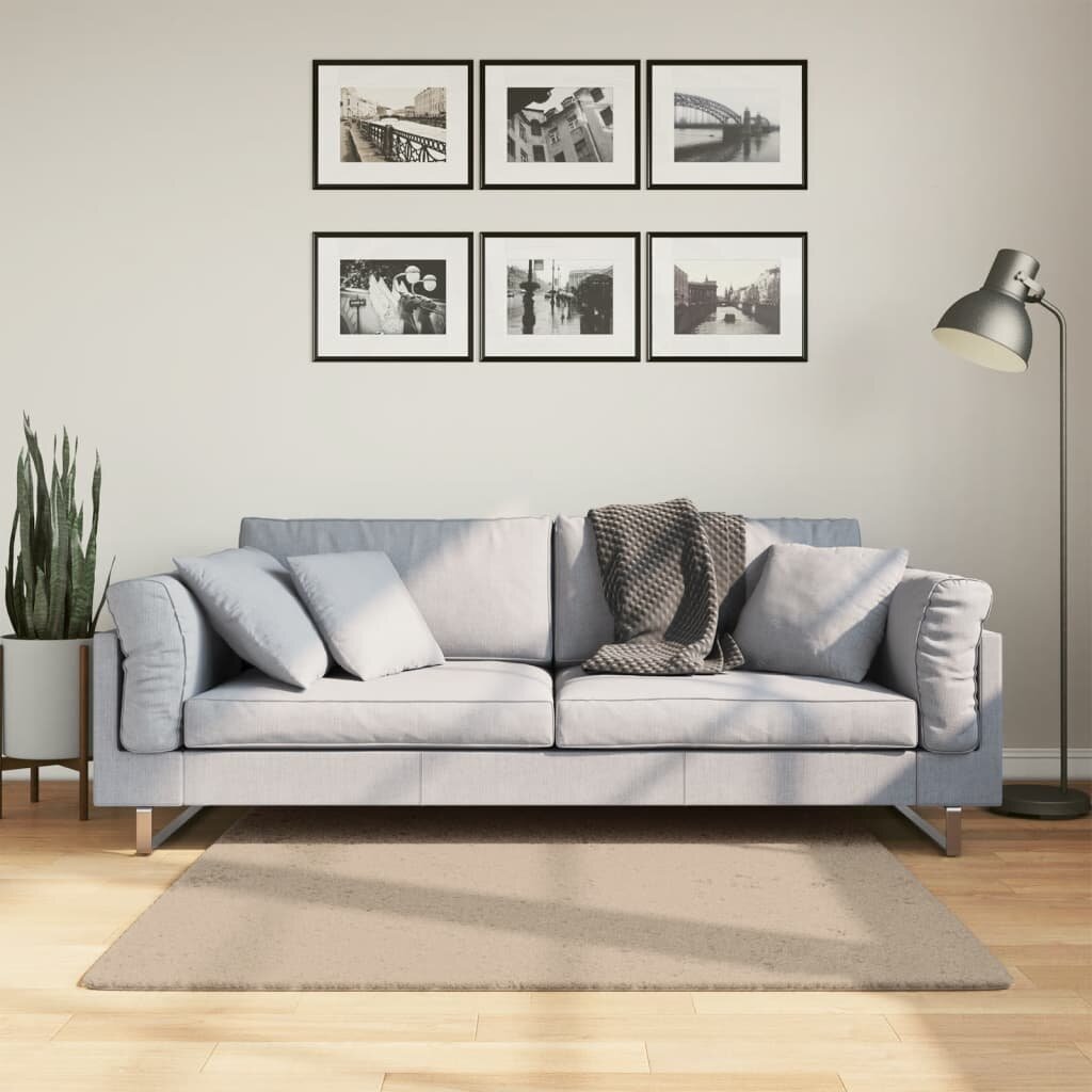 vidaXL Килим HUARTE с къс косъм мек и миещ се пясъчен 120x120 см