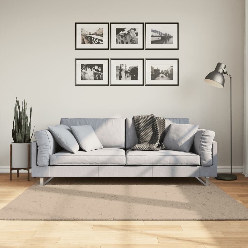 vidaXL Килим HUARTE с къс косъм мек и миещ се пясъчен 160x160 см