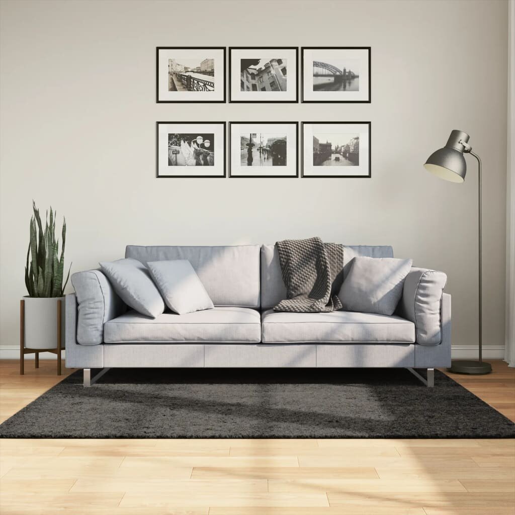 vidaXL Килим ISTAN с дълъг косъм лъскава визия антрацит 120x170 см