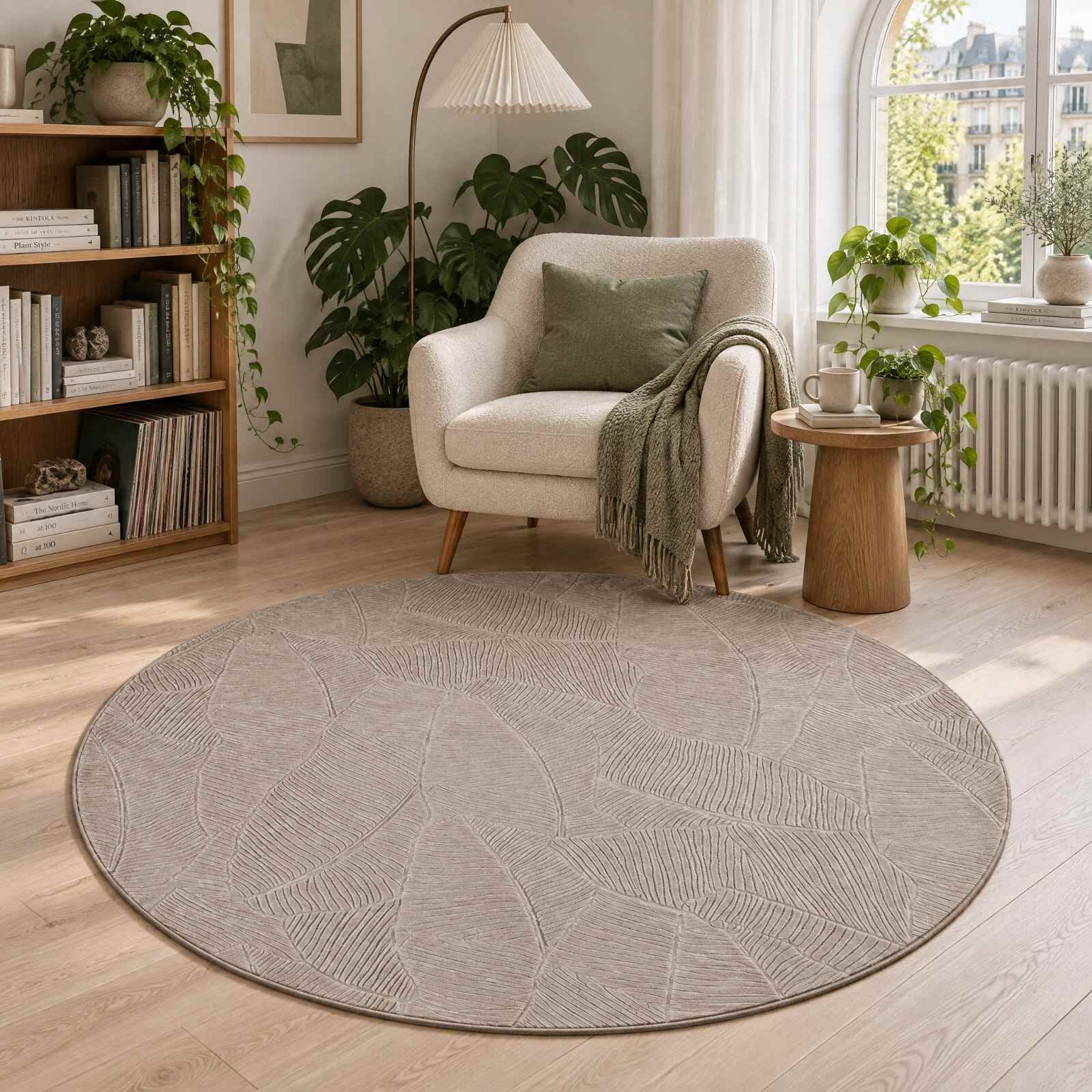 vidaXL Килим IZA Бежово Ø 160 cm 100% полиестер Нисък косъм
