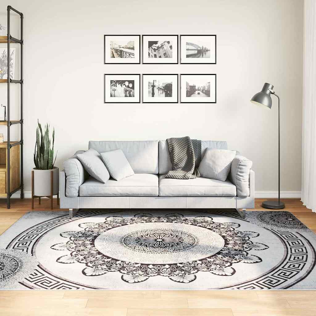 vidaXL Килим миещ се 160x230 см черно и сиво
