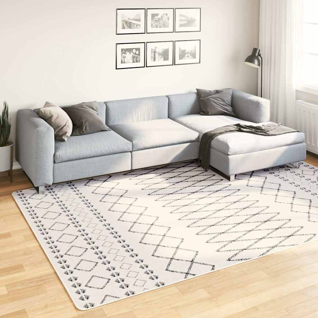 vidaXL Килим миещ се 190x300 см черно и бяло