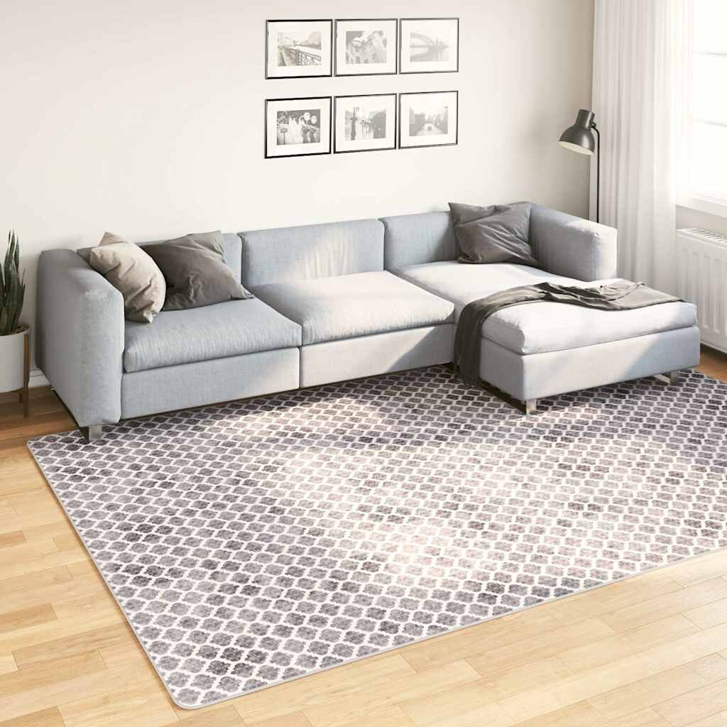 vidaXL Килим миещ се 190x300 см сив и бял