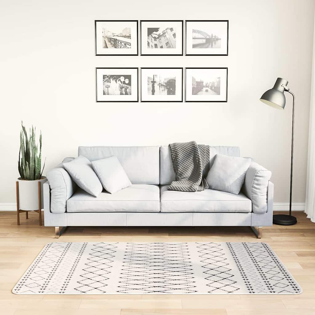 vidaXL Килим миещ се 80x150 см бяло и черно