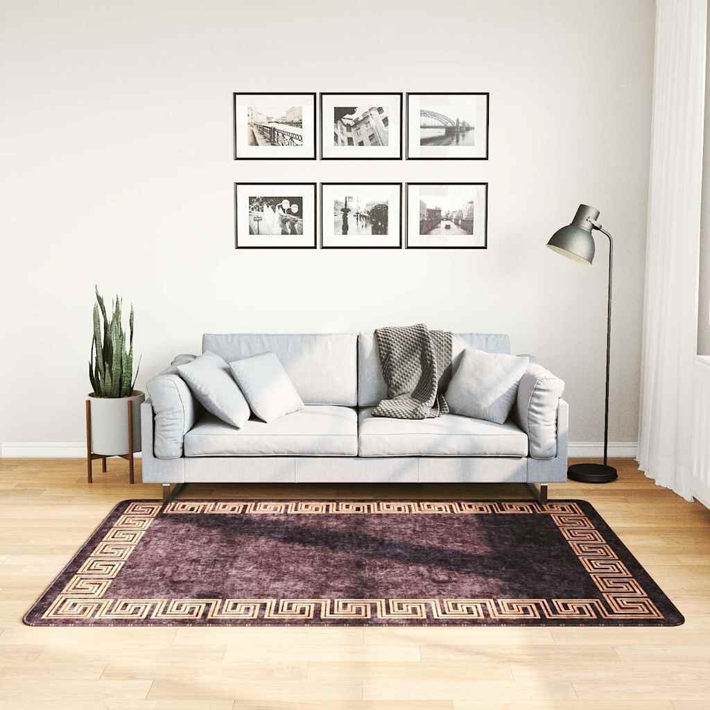 vidaXL Килим миещ се черно и златисто 120x180 см