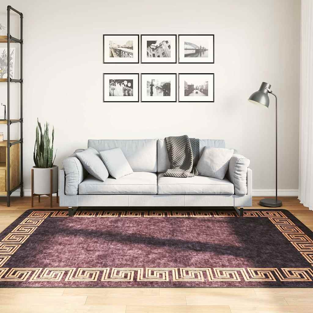 vidaXL Килим миещ се черно и златно 160x230 см