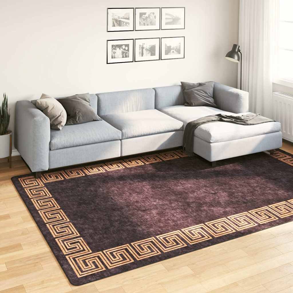 vidaXL Килим миещ се черно и златно 190x300 см