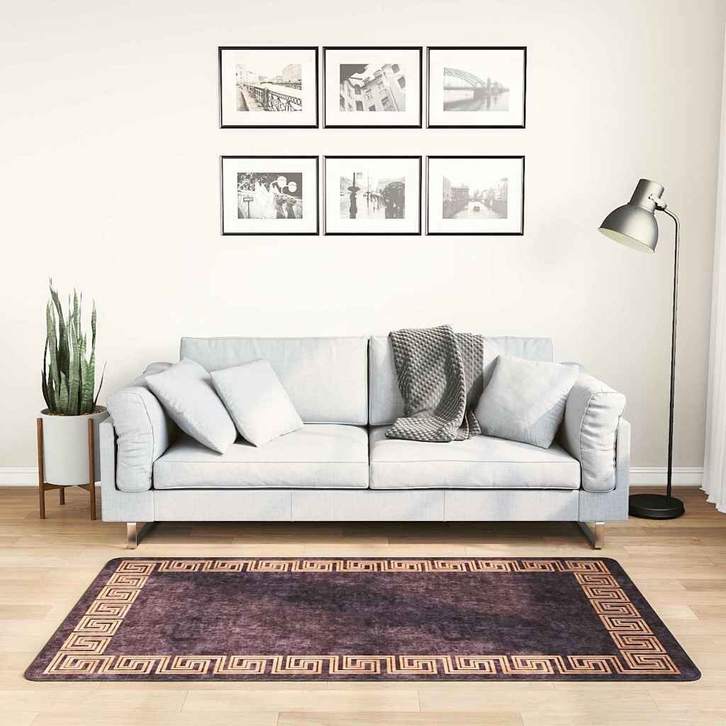 vidaXL Килим миещ се черно и златно 80x150 см