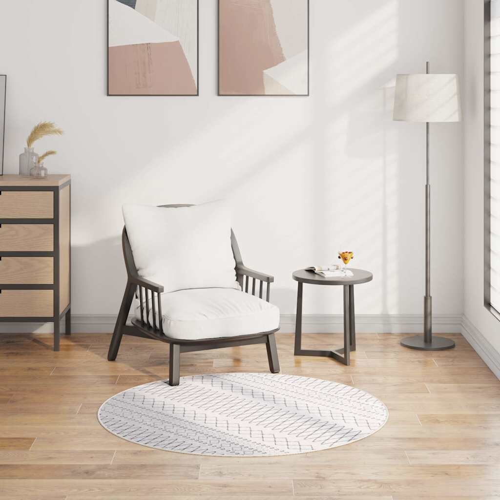 vidaXL Килим миещ се φ120 см черно и бяло