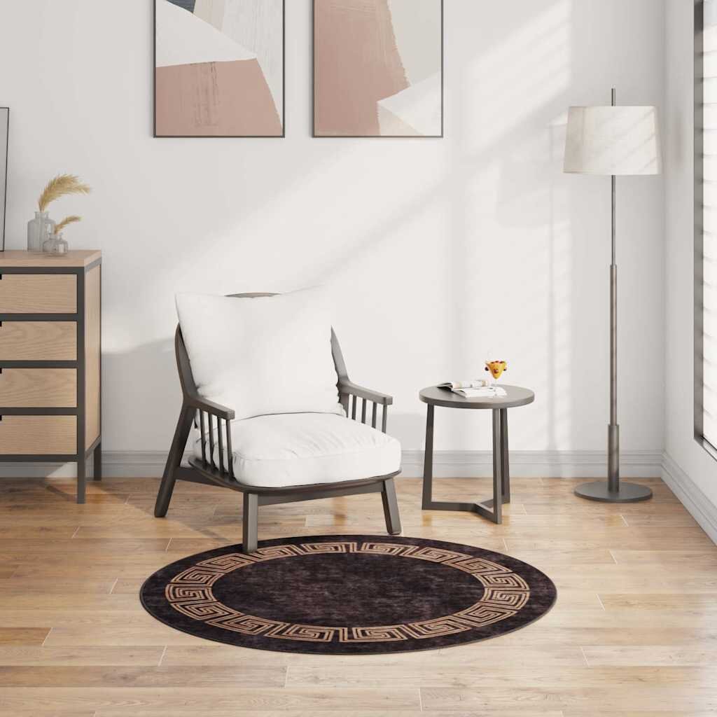 vidaXL Килим миещ се φ120 см черно и златно
