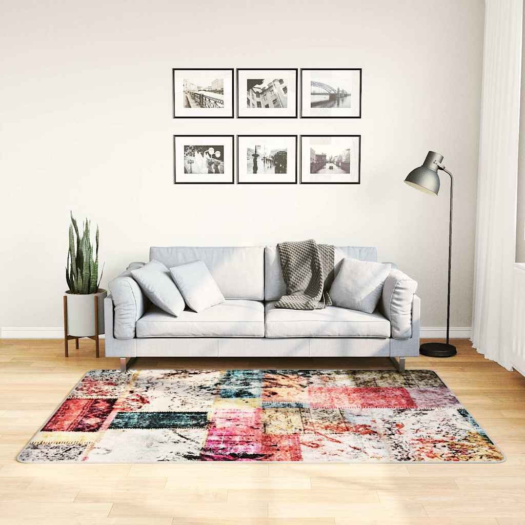 vidaXL Килим миещ се пачуърк 120x180 см пъстър