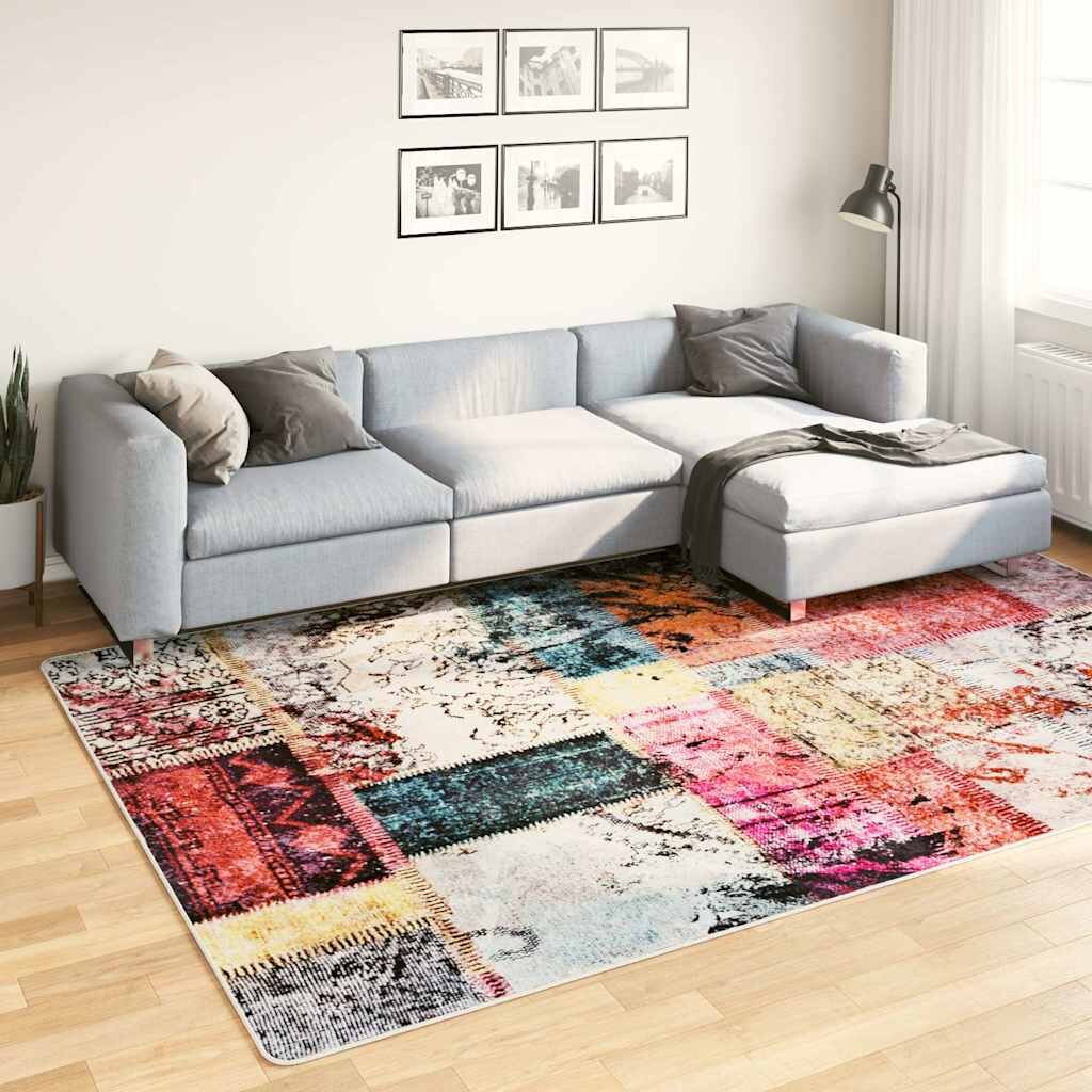vidaXL Килим миещ се пачуърк 190x300 см пъстър