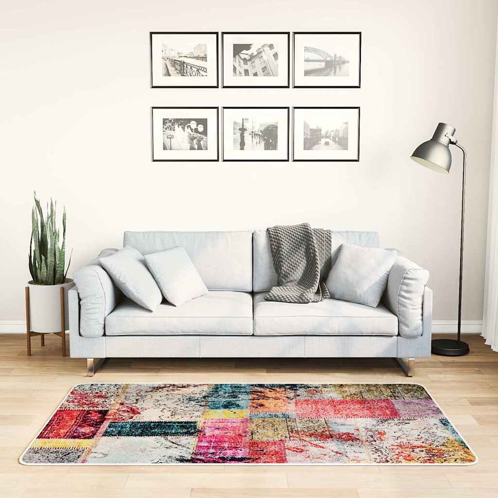 vidaXL Килим миещ се пачуърк 80x150 см пъстър