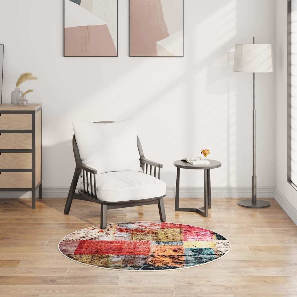 vidaXL Килим миещ се пачуърк φ120 см пъстър