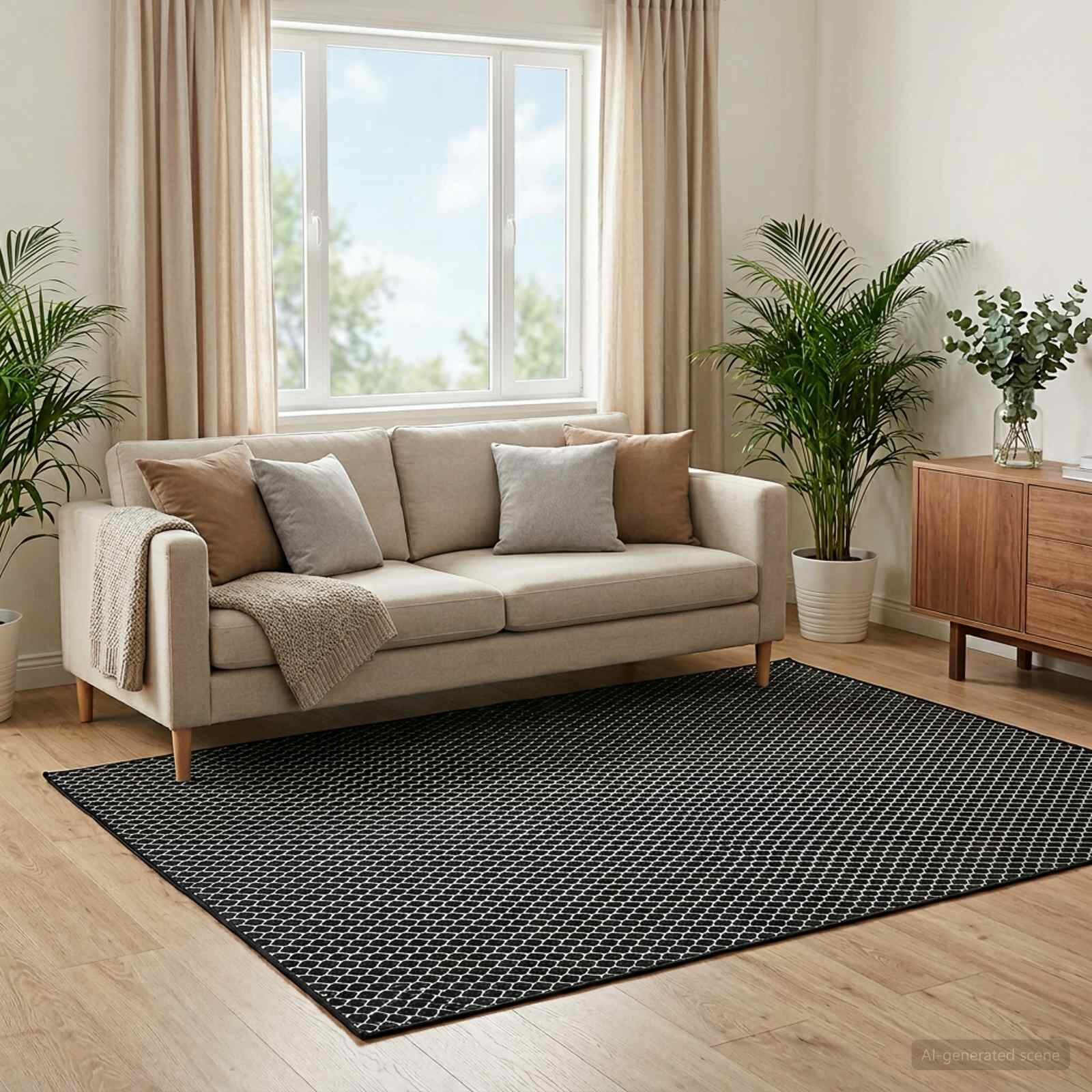 vidaXL Килим ORIZ Черен мрежест модел 200 x 280 cm 100% полиестер