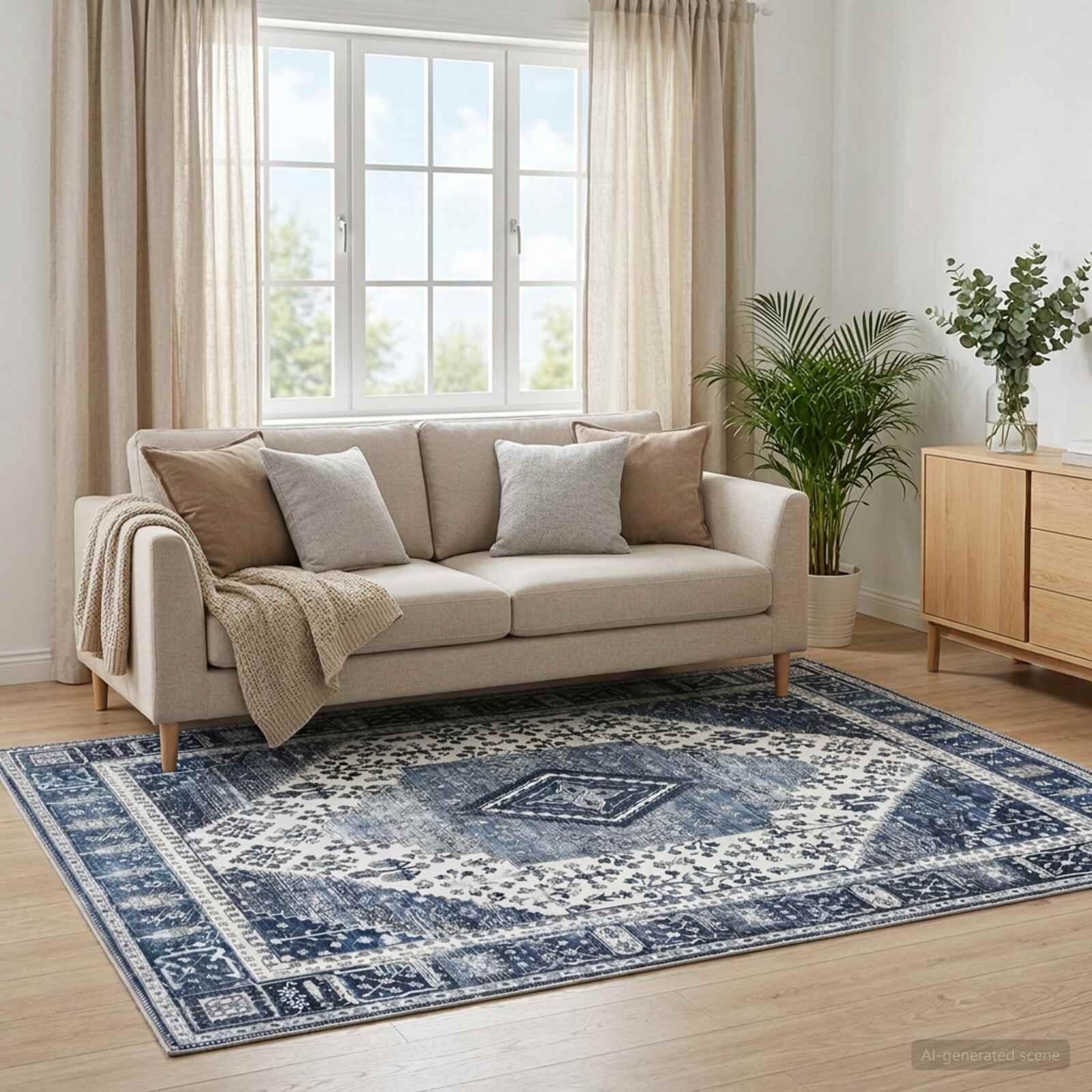 vidaXL Килим ORIZ Тъмен син 240 x 240 cm 100% полиестер