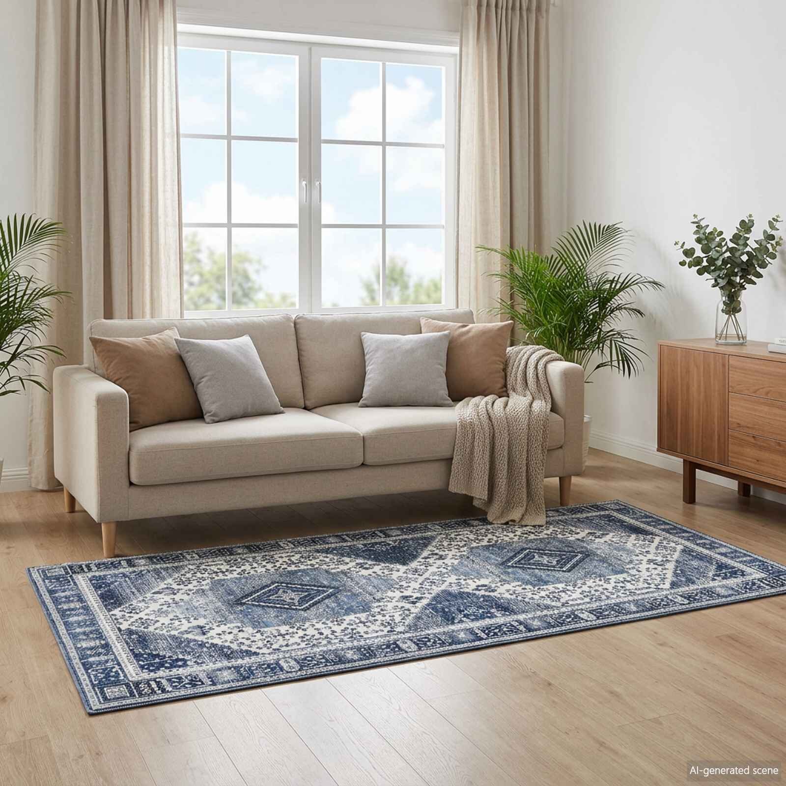 vidaXL Килим ORIZ Тъмен син 80 x 200 cm 100% полиестер