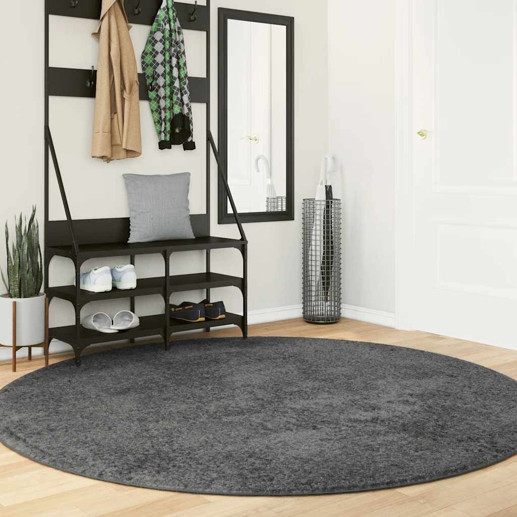 vidaXL Килим OVIEDO с къс косъм антрацит Ø 200 см