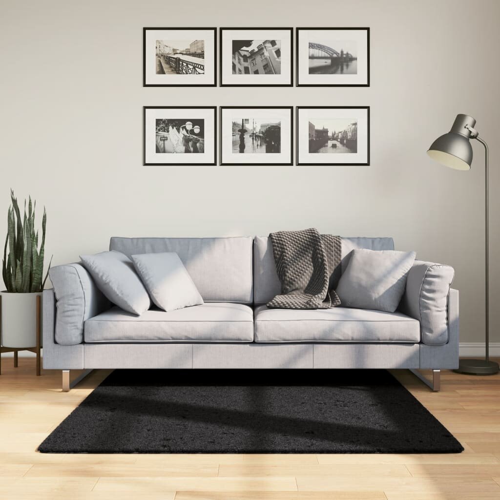 vidaXL Килим OVIEDO с къс косъм черен 120x120 см