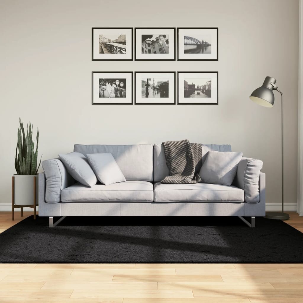 vidaXL Килим OVIEDO с къс косъм черен 140x200 см