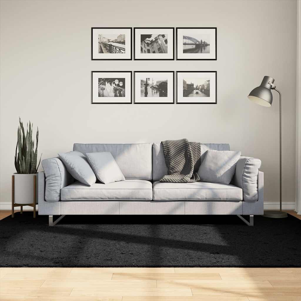 vidaXL Килим OVIEDO с къс косъм черен 160x230 см