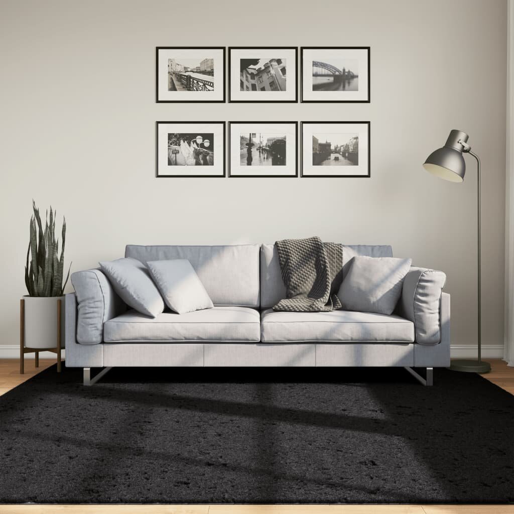 vidaXL Килим OVIEDO с къс косъм черен 200x200 см