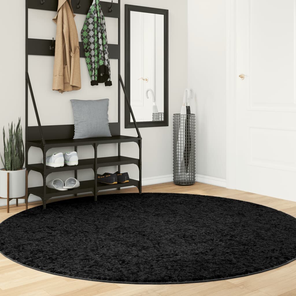 vidaXL Килим OVIEDO с къс косъм черен Ø 200 см