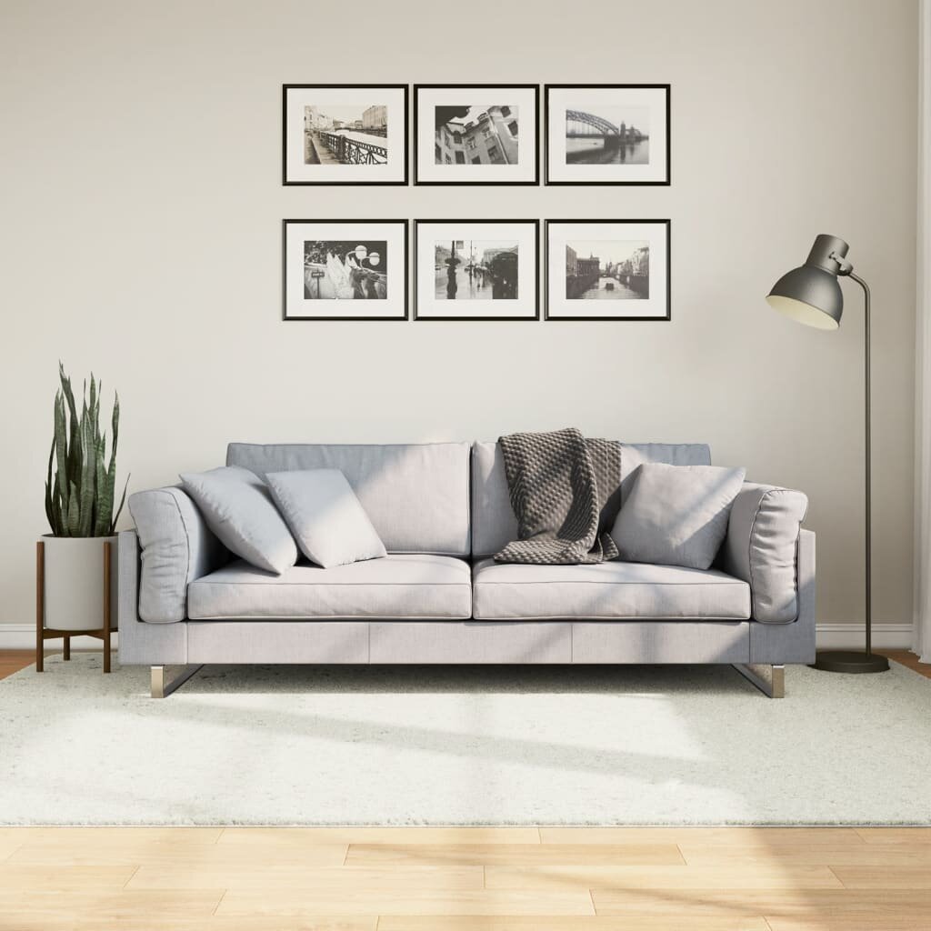 vidaXL Килим OVIEDO с къс косъм кремав 160x230 см