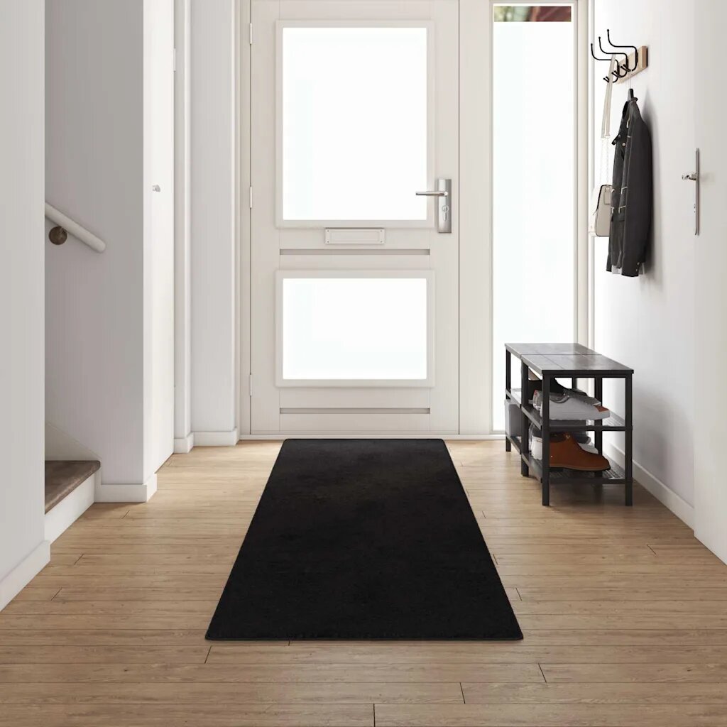 vidaXL Килим пътека Черно 80 x 500 cm 100% Полипропиленов Тапициран