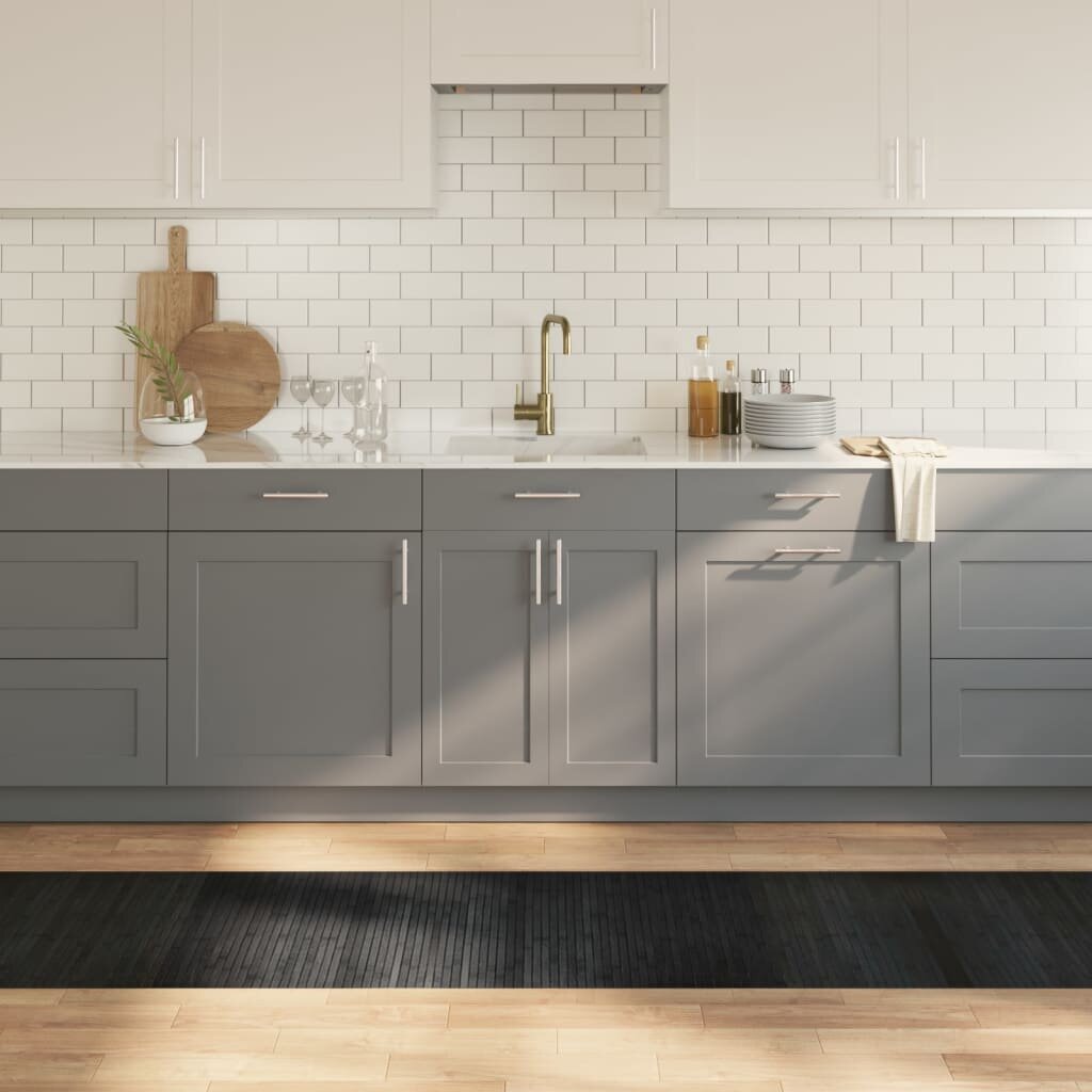 vidaXL Килим правоъгълен сив 60x300 см бамбук