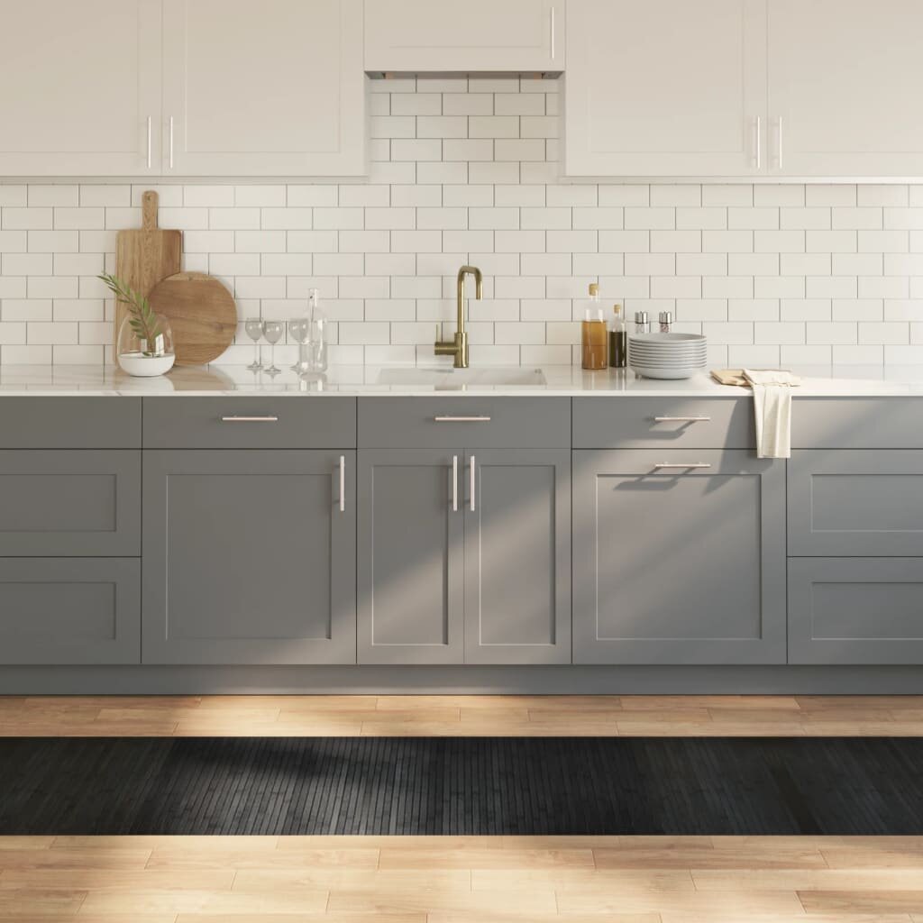 vidaXL Килим правоъгълен сив 60x400 см бамбук