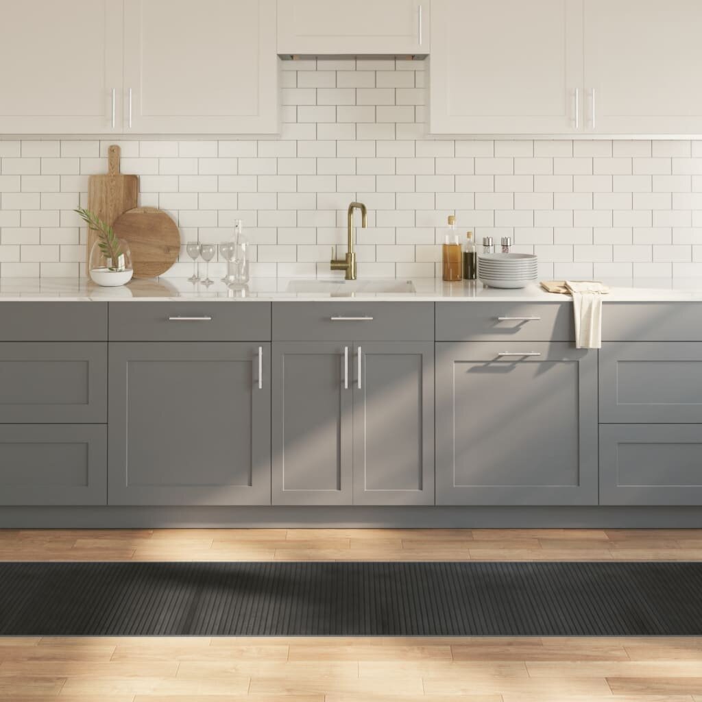 vidaXL Килим правоъгълен сив 60x500 см бамбук