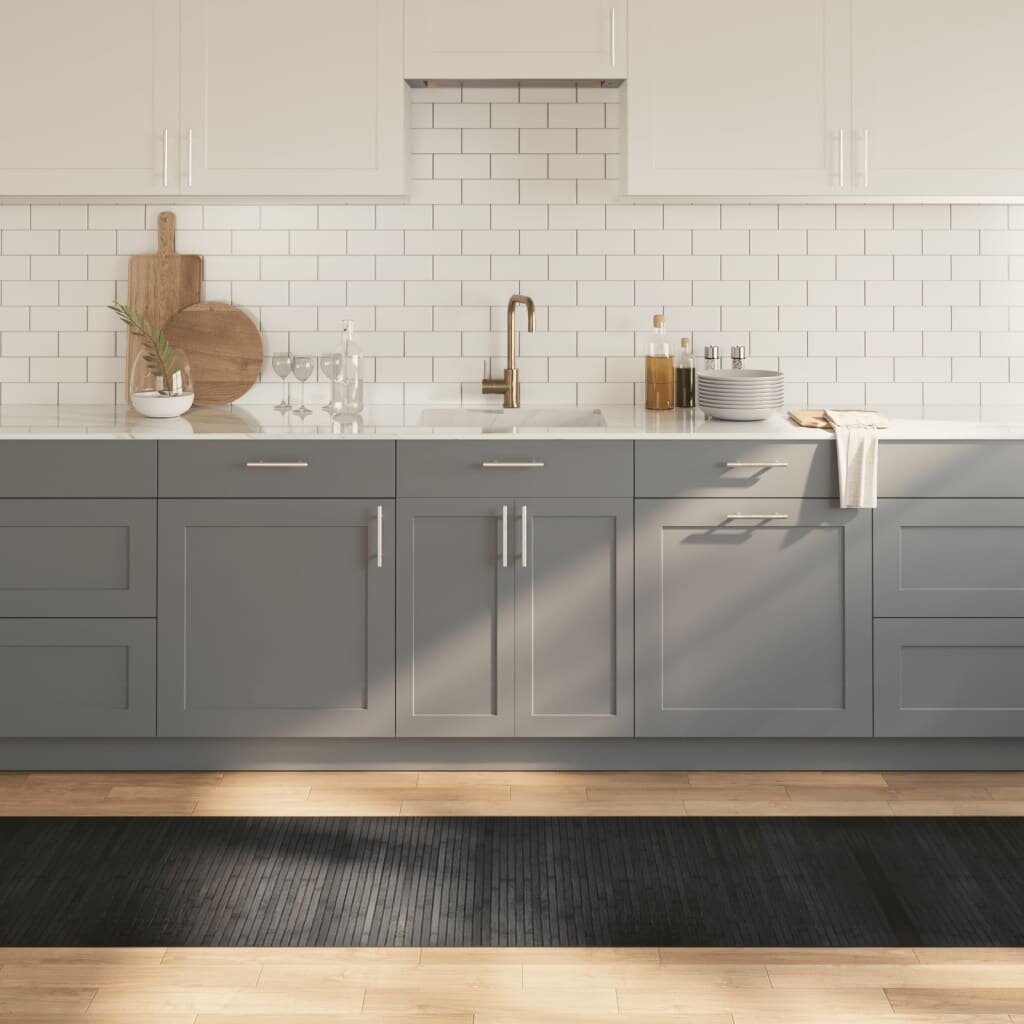 vidaXL Килим правоъгълен сив 70x300 см бамбук