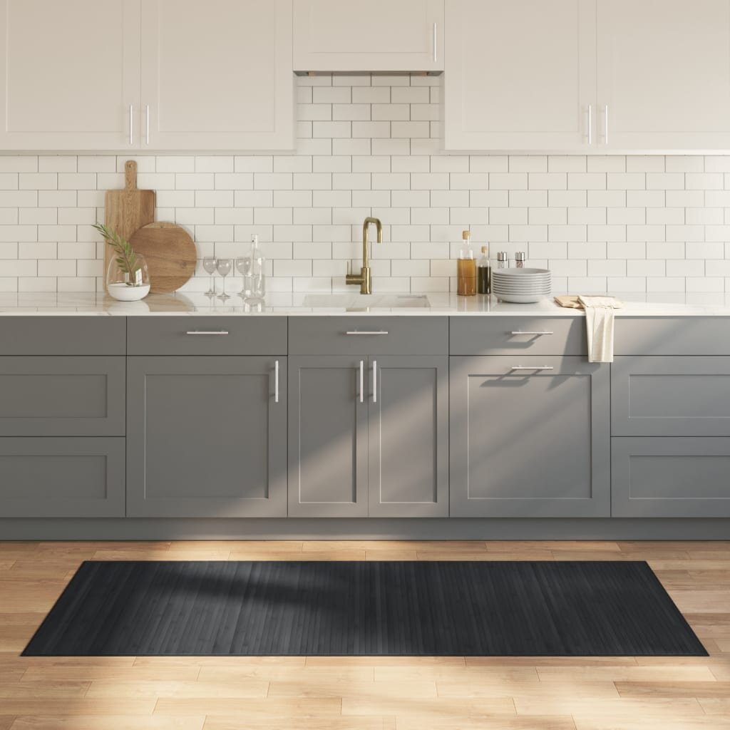 vidaXL Килим правоъгълен сив 80x200 см бамбук