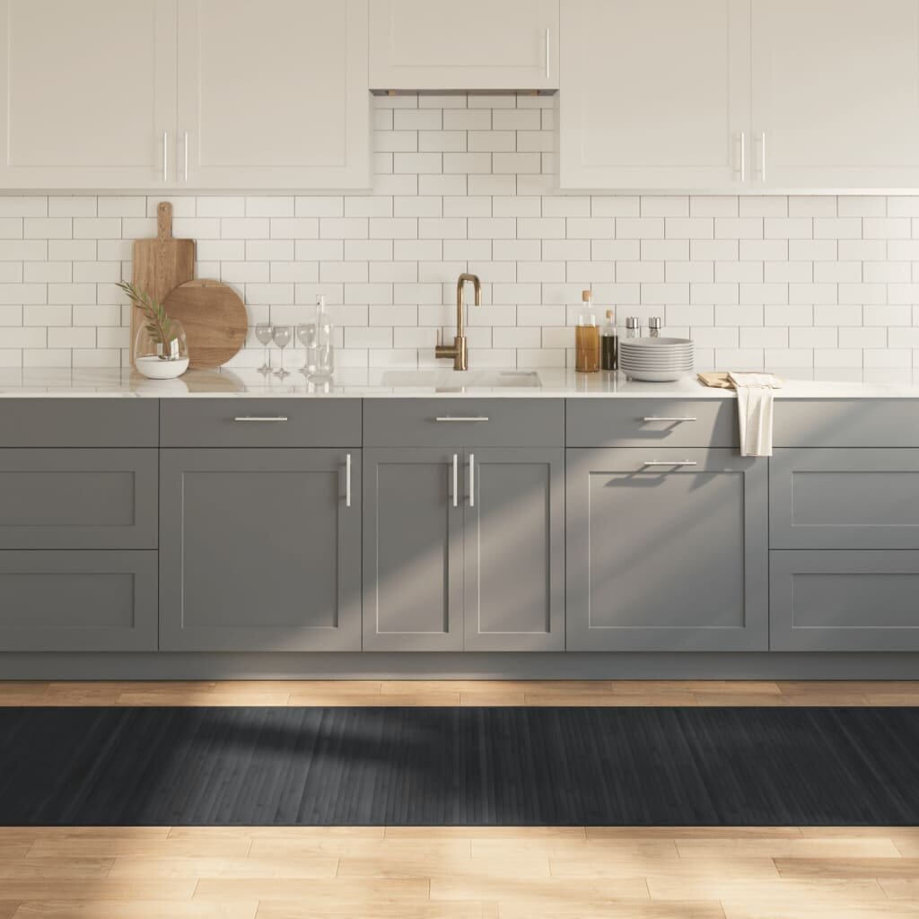 vidaXL Килим правоъгълен сив 80x300 см бамбук